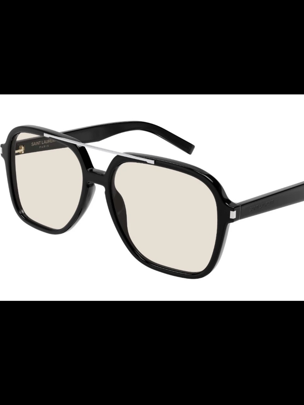 Saint Laurent Black Frame Sunglasses with Light Beige Lenses